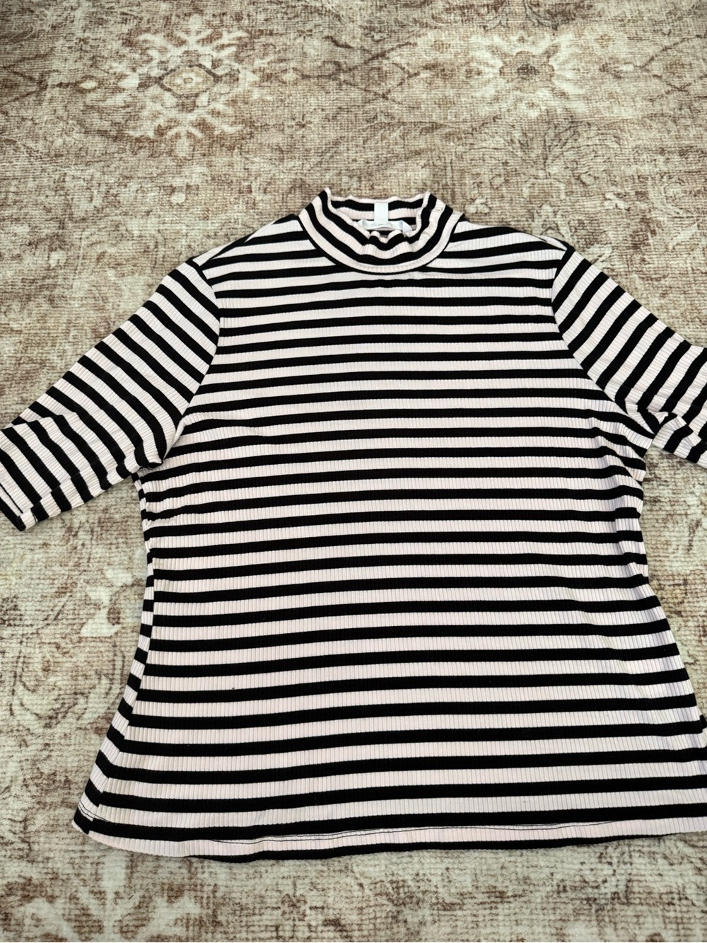 Striped Mock Neck Top in Black and Light Tan